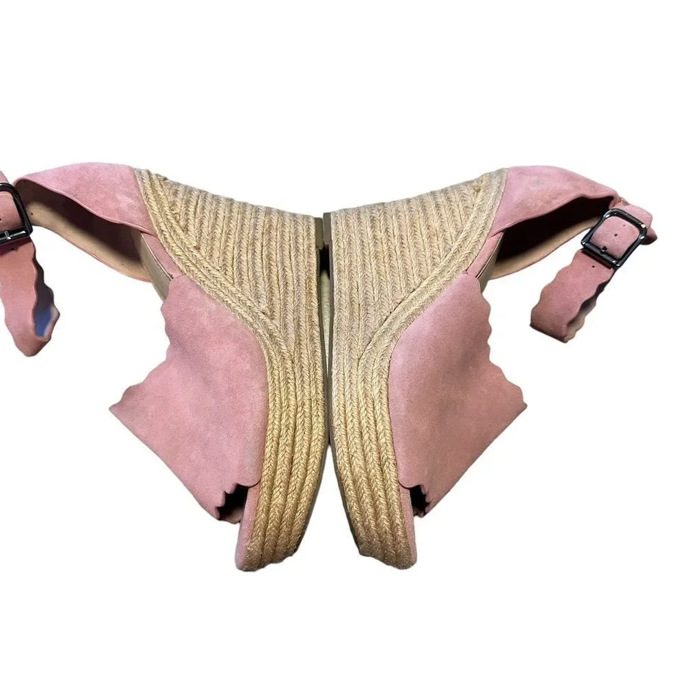 Marc Fisher Pink Haya Scallop‎ Ankle Strap Espadrille Wedge - Size 9.5
